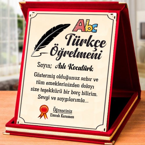 Türkçe Öğretmenine Hediye Plaket, hediye plaket, plaket